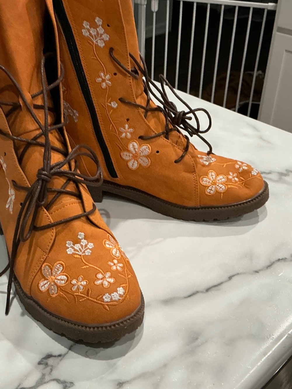 Cute Brown Flower Ankle Boots - Picture 2 of 5